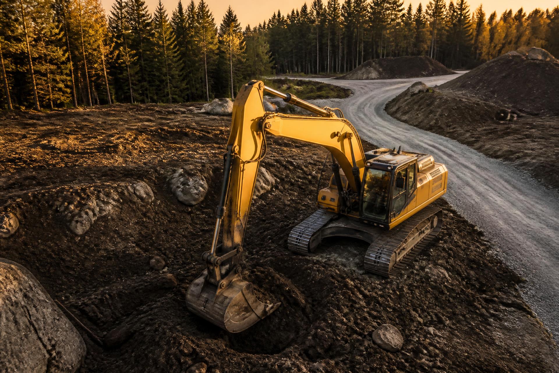 Excavator working on a rural driveway build in Eastern Ontario